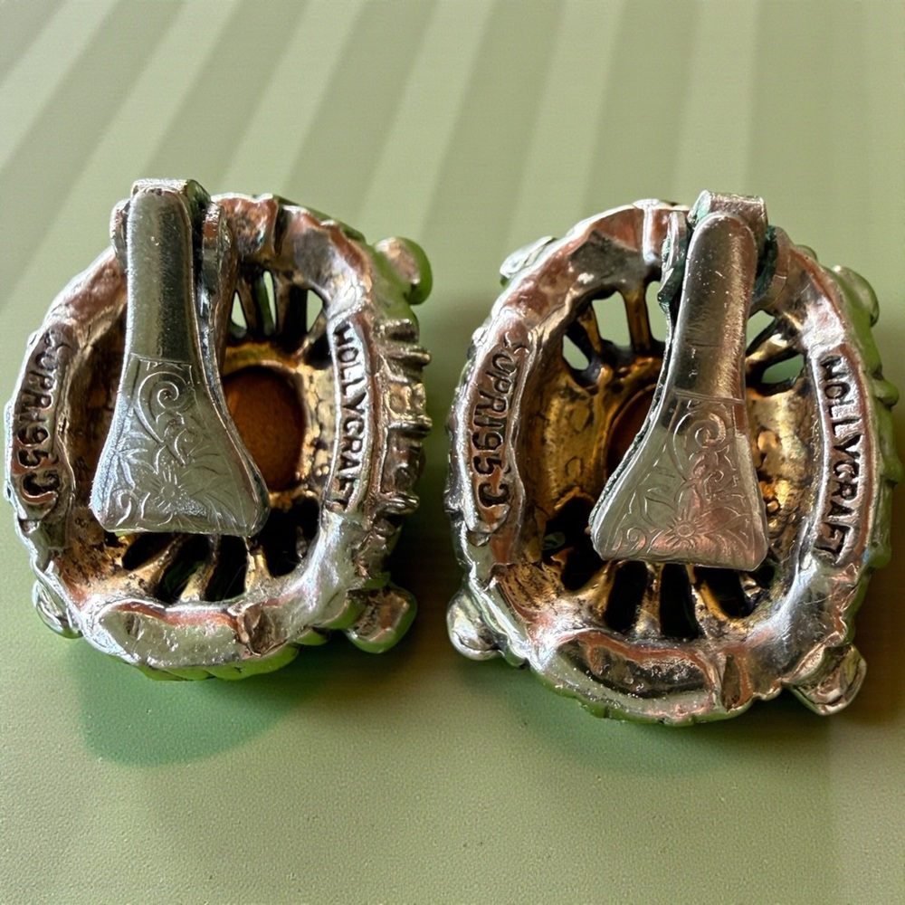 1950s Holly craft Vintage Style Rhinestone Clip-On Earrings stamped both ends - Picture 5 of 7